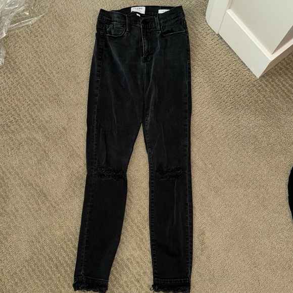 Frame Le High Skinny Ripped Black Jeans Size 27 - Picture 2 of 7